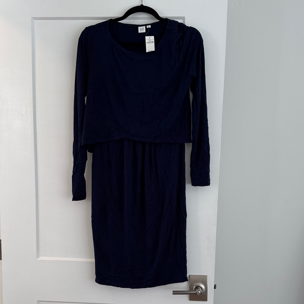 Gap Maternity Navy Fold Over Nursing Long Sleeved Dress - S